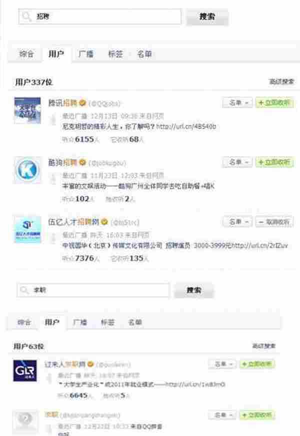 网络营销新视点:腾讯上的337家“招聘”微博