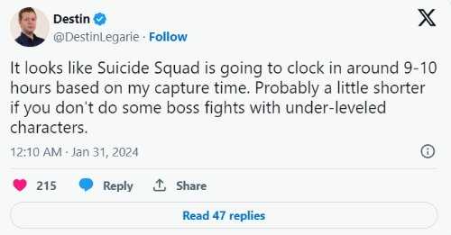 IGN:《自杀小队》只要9个小时就能打通