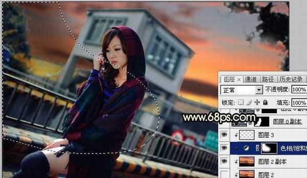 Photoshop为天桥下的人物加上暗色霞光效果教程